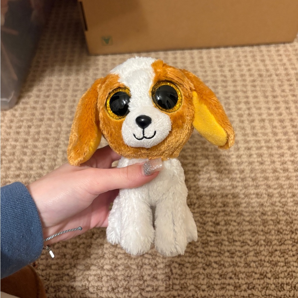 Adorable Brown and White Stuffed Puppy Toy